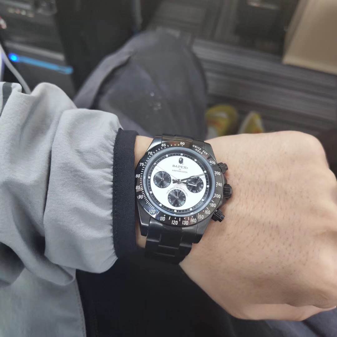 Self-made BAPEX TYPE 3 Triple-Eye Primate Head Watch - Panda Dial Quartz Chronograph