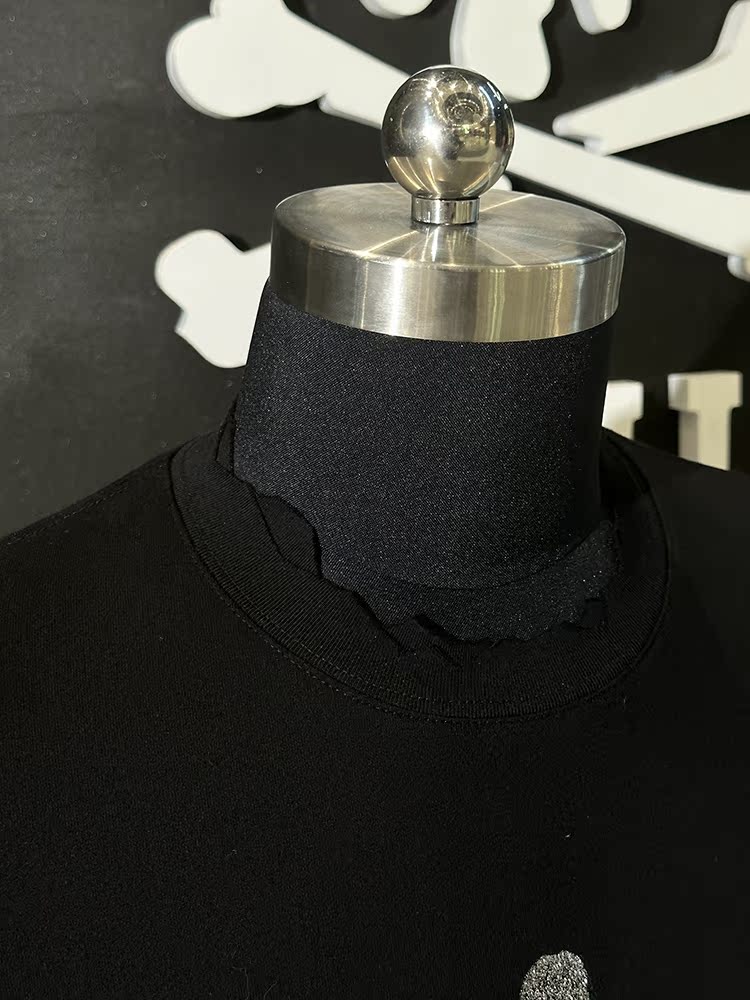 MASTERMIND MMJ Skull Glitter 3D Print Cut-Off Distressed Crewneck Sweatshirt