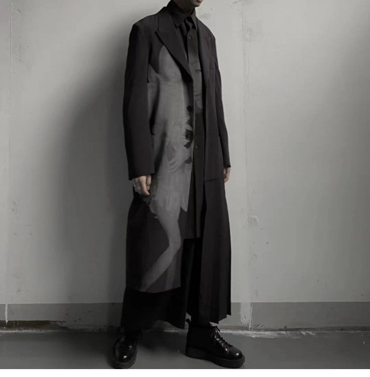 Self-made Yohji Asura Pleated Trench - Dark Avant-garde Black Unisex Coats