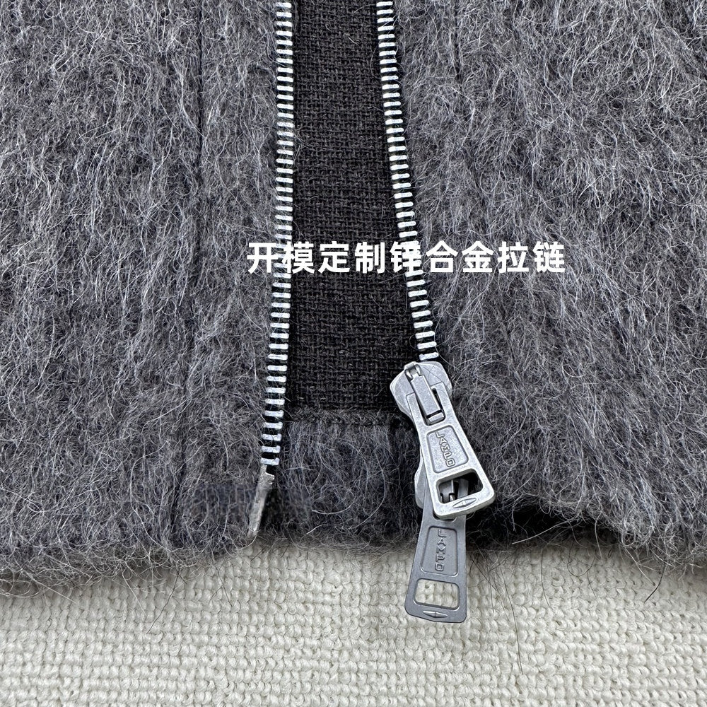 Self-made Our Legacy Grey Mohair Zip Cardigan – Wool Blend Relaxed Hooded Knit