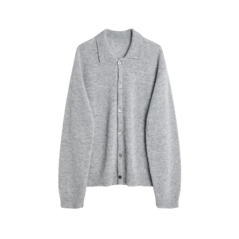 donclick 24FW Our Legacy Mohair Wool Blend Cardigan Light Grey Relaxed Fit Knit