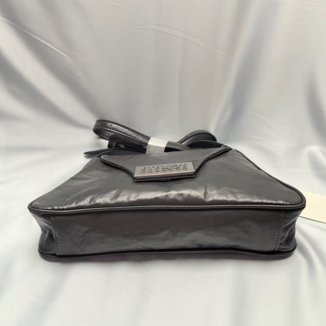 MM6 Maison Vintage Distressed Embossed Flap Messenger Margiela Leather Bag