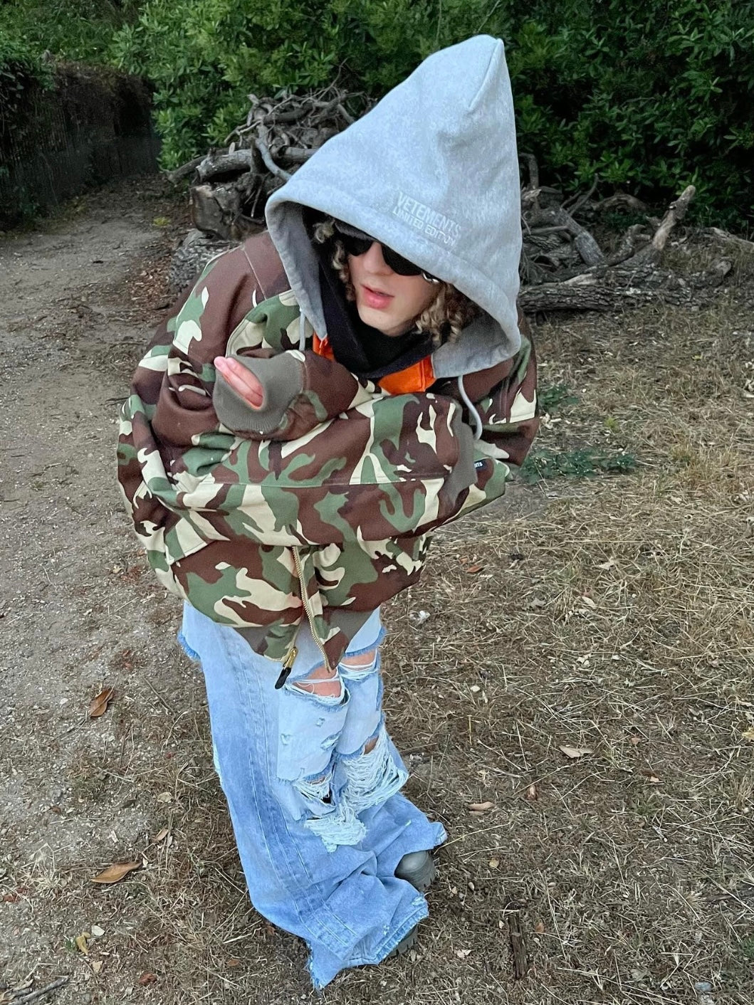 Vetements Reversible Dual-Sided Camouflage Hooded Bomber Jacket