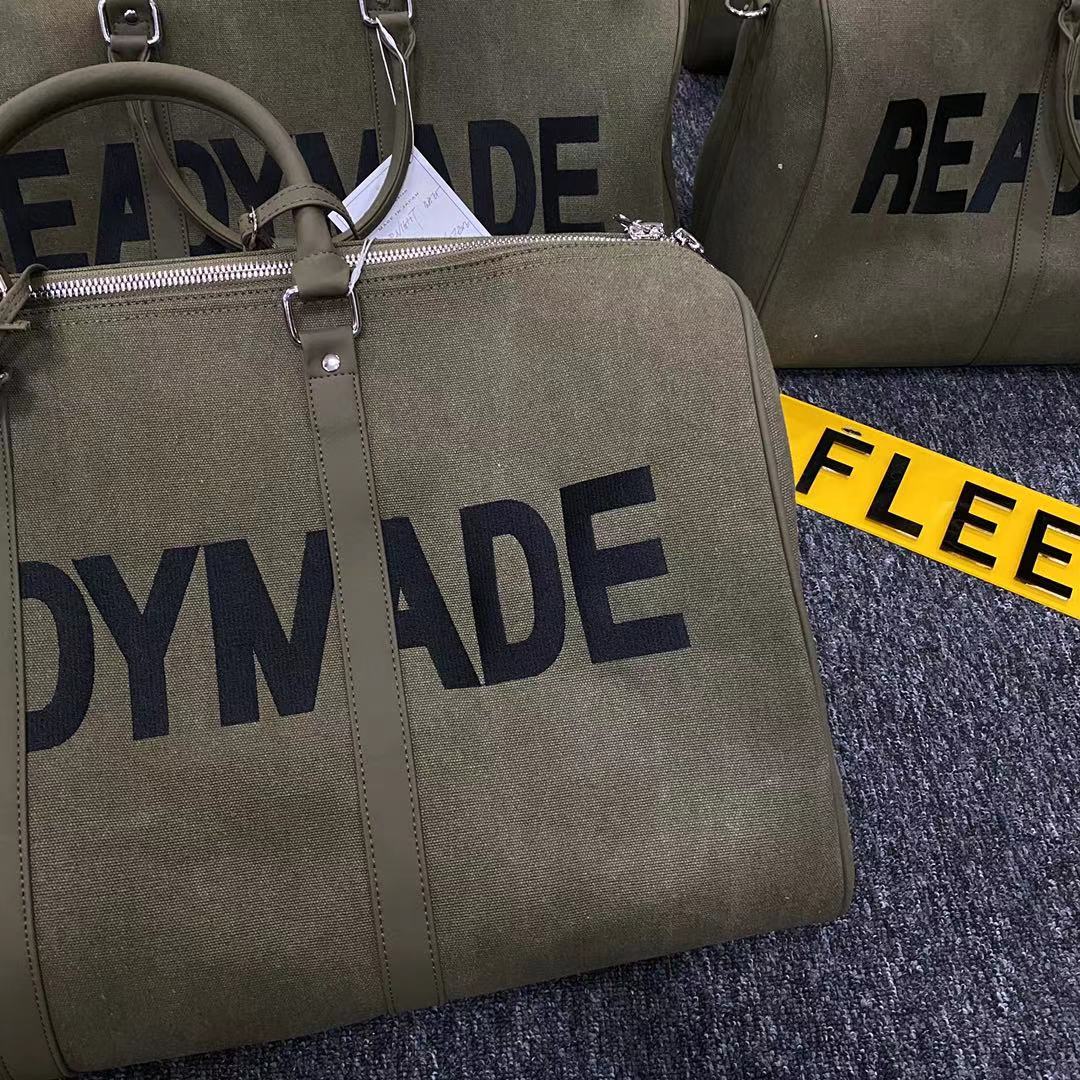 Readymade Overnight Bag - Army Green Canvas Embroidered Travel Bucket Gym Bag