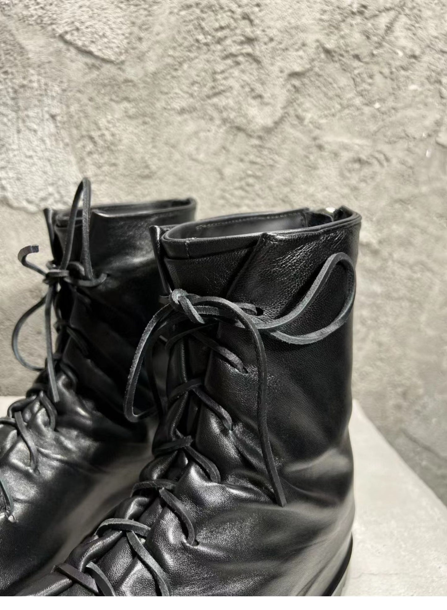 424 on Fairfax SS22 Crinkled Zip High-Top Retro Thick-Soled Lambskin Ankle Boots