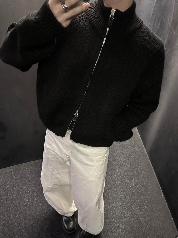 Our Legacy Vibe Double-Zip Wool Knit Sweater – Cropped Wide-Fit Half Turtleneck