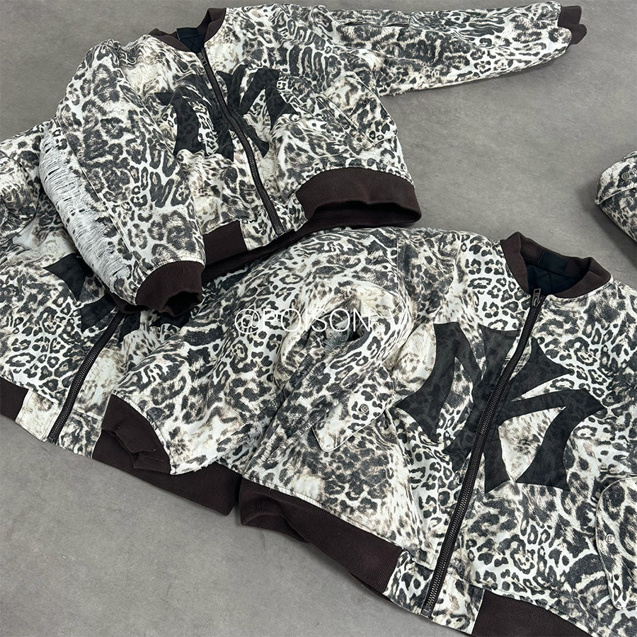 Mowalola x Ksubi Cheetah Print Bomber - Distressed Zip-Up Jacket Deconstructed Details