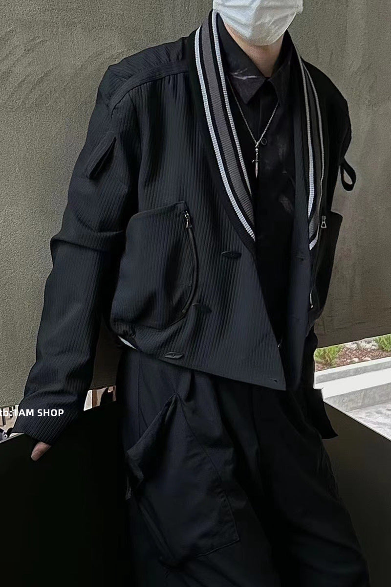 donclick 22FW Kiko Kostadinov Black V-Neck Jacket -Button Zip Casual Long Sleeve