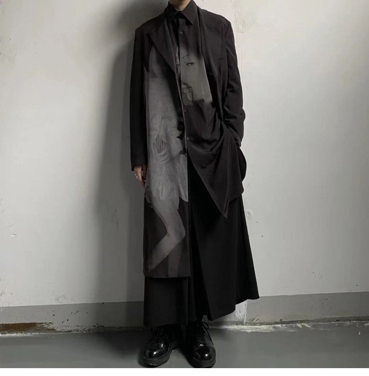 Self-made Yohji Asura Pleated Trench - Dark Avant-garde Black Unisex Coats
