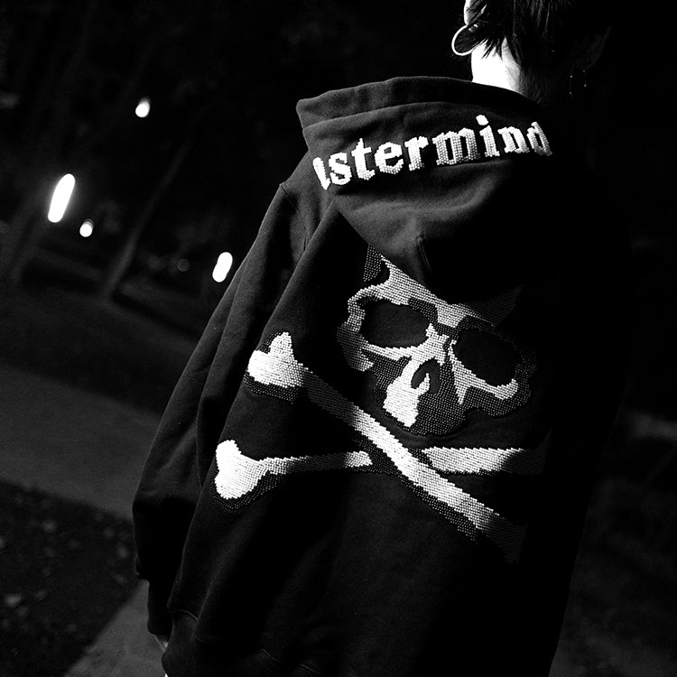 MASTERMIND Dark Skull Bead Embroidery Heavyweight Loose Fit Zip-Up Hoodie