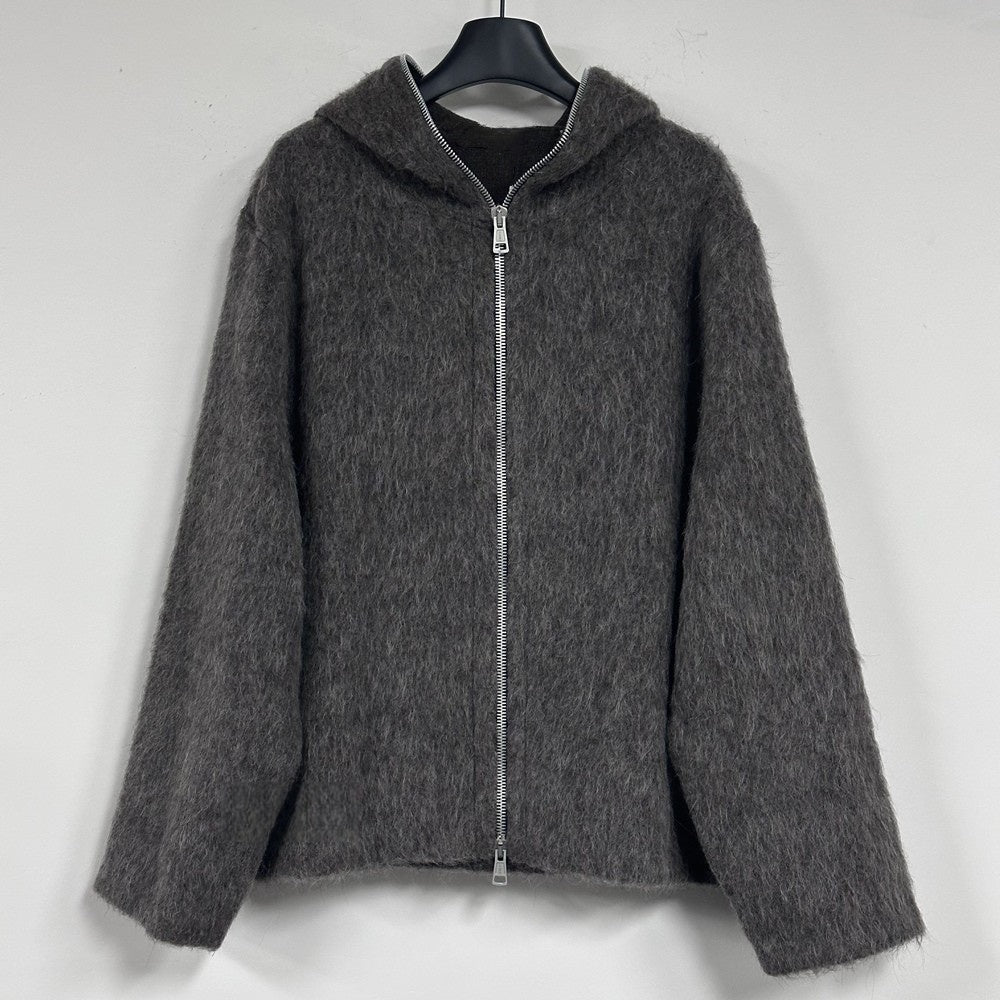 Self-made Our Legacy Grey Mohair Zip Cardigan – Wool Blend Relaxed Hooded Knit