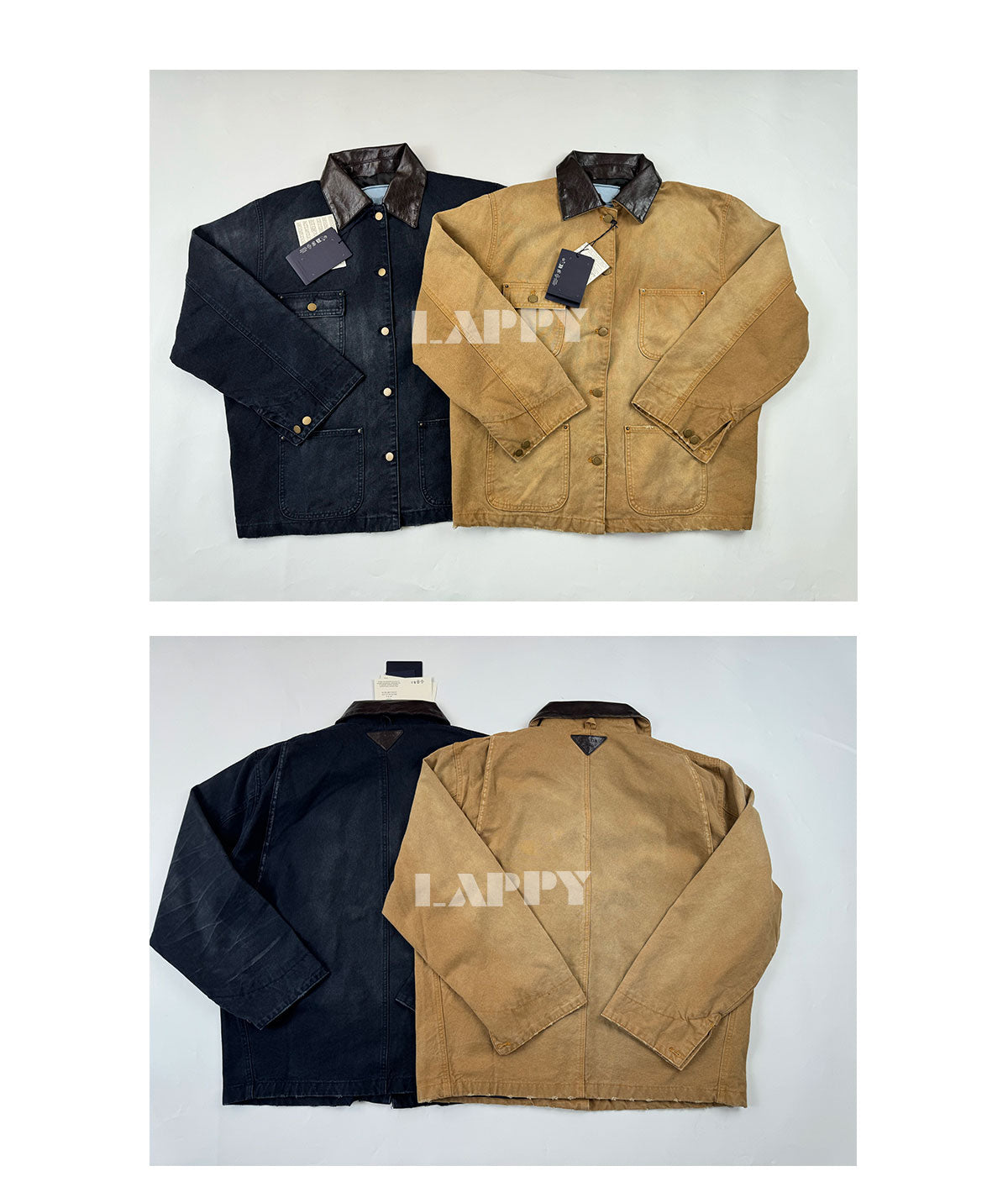 24SS Goatskin Patchwork Workwear Jacket with Leather Collar-Oversized Silhouette
