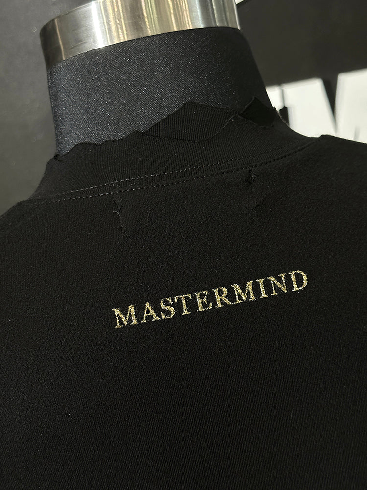 MASTERMIND MMJ Skull Glitter 3D Print Cut-Off Distressed Crewneck Sweatshirt