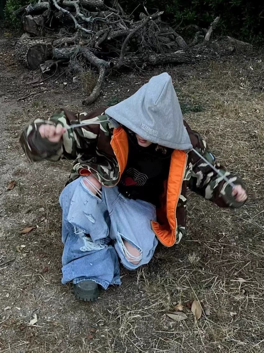 Vetements Reversible Dual-Sided Camouflage Hooded Bomber Jacket