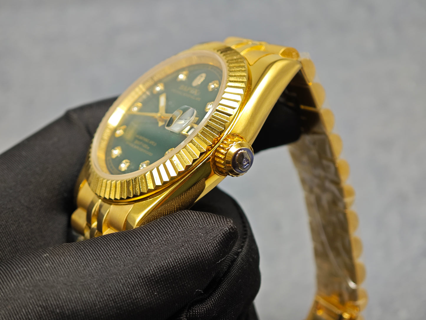 Self-made TYPE 6 BAPEX Gold-Green Ape Power Watch - Fluted Bezel Datejust Mechanical Wristwatch