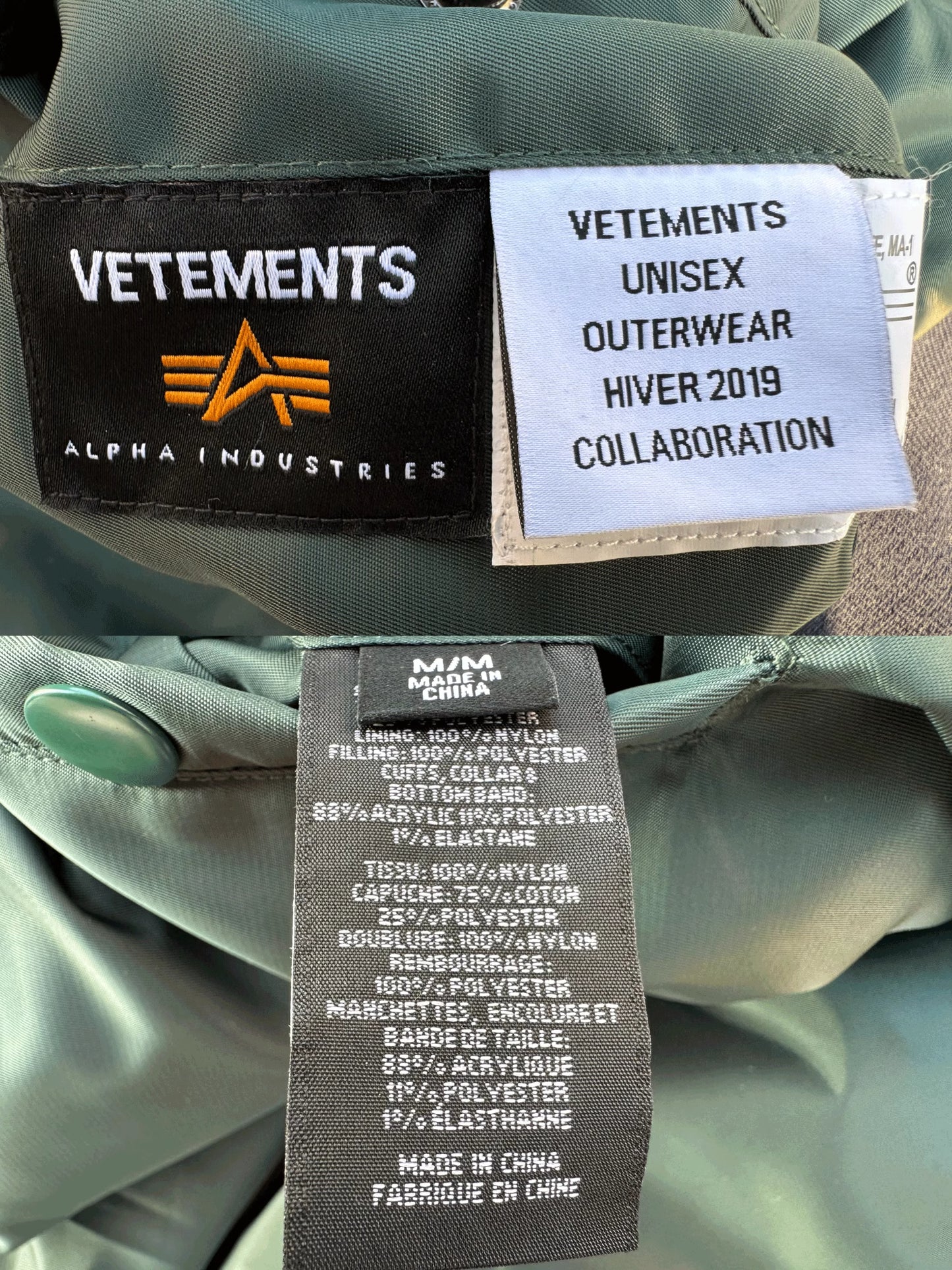 Custom-made 19AW Alpha Industries Vetements Tribal Bomber Blue Padded Jacket