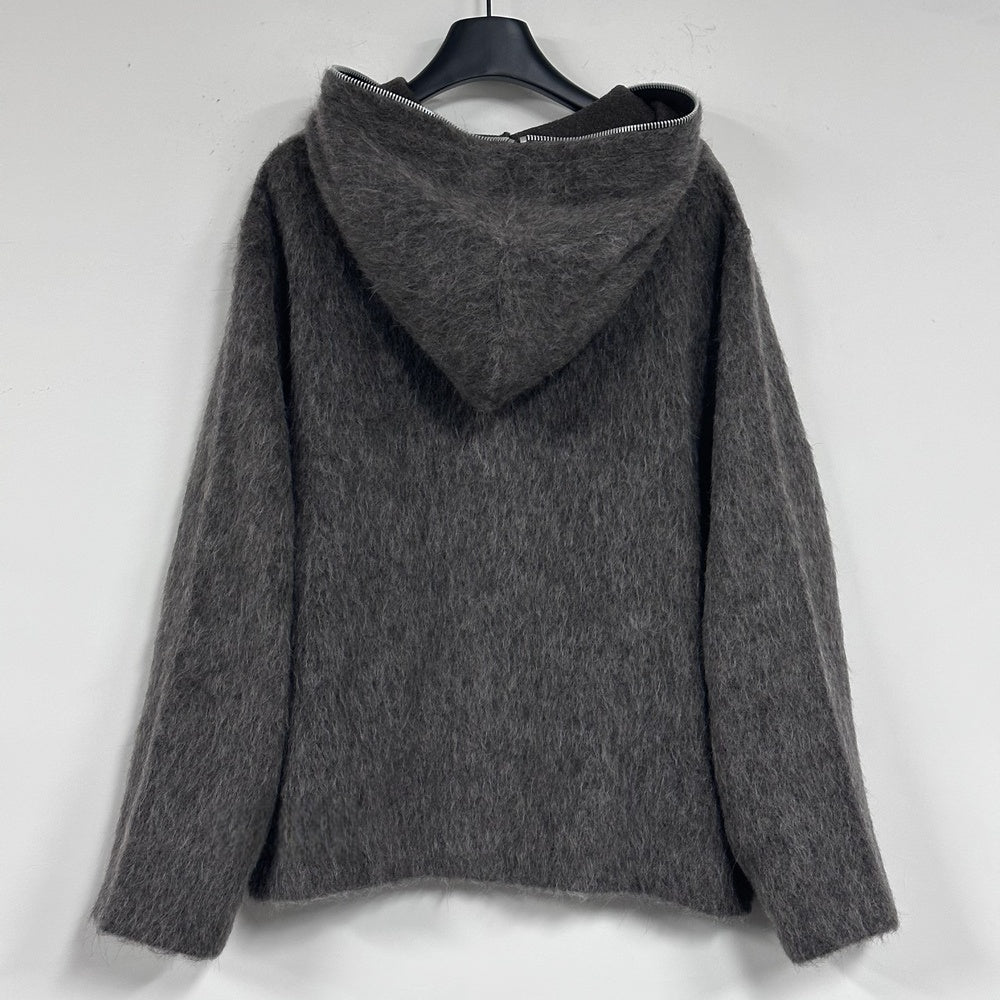 Self-made Our Legacy Grey Mohair Zip Cardigan – Wool Blend Relaxed Hooded Knit