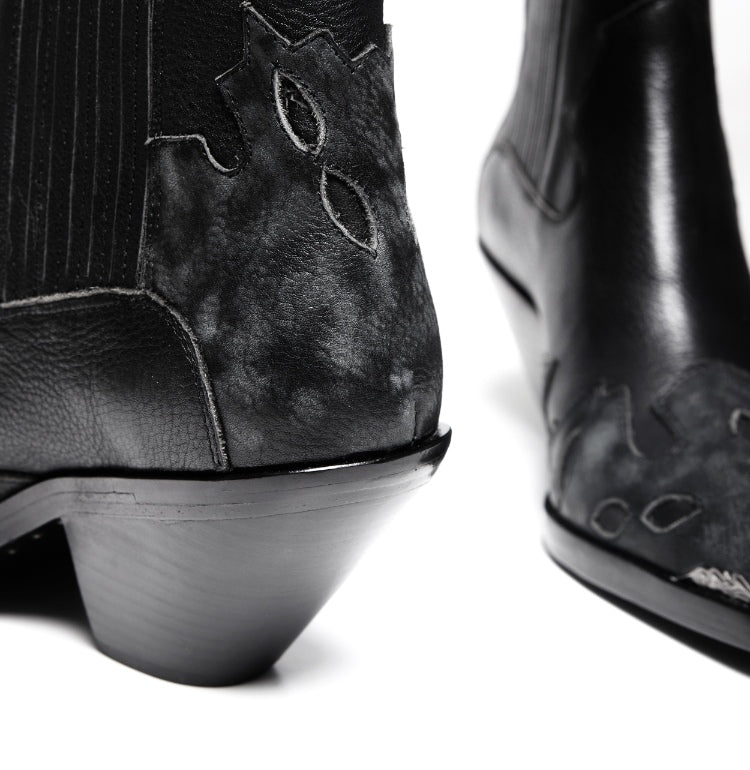 Top-Grain Leather Sole Chelsea Boots -Handcraft Distressed Western Metal Toe Cap