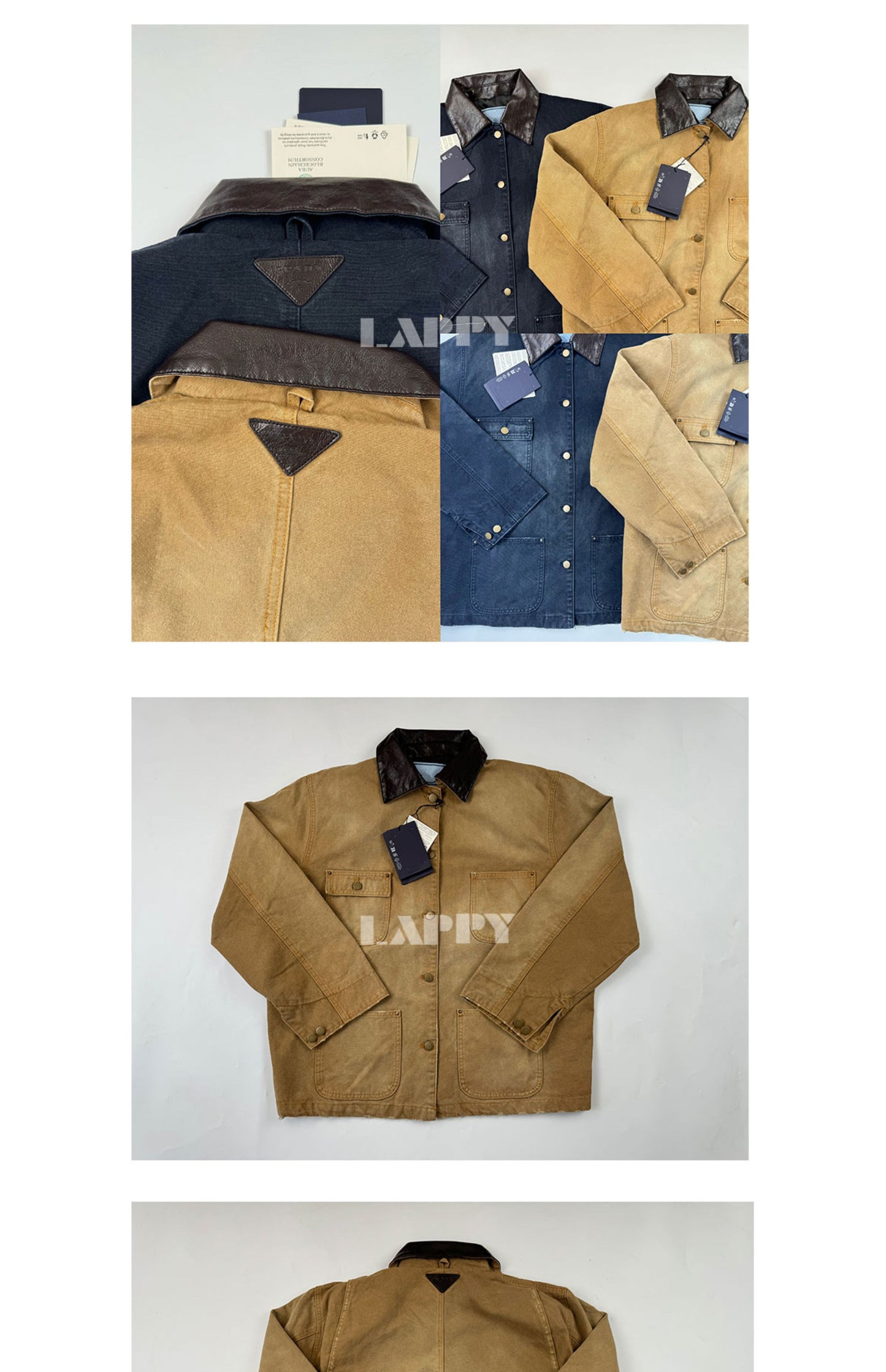 24SS Goatskin Patchwork Workwear Jacket with Leather Collar-Oversized Silhouette