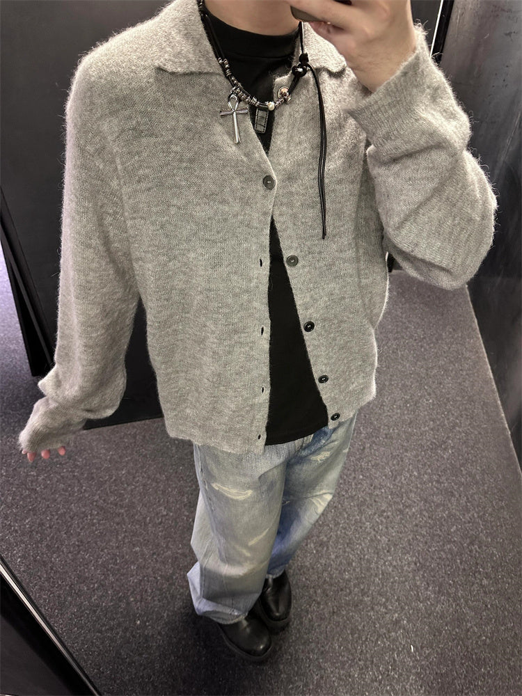 donclick 24FW Our Legacy Mohair Wool Blend Cardigan Light Grey Relaxed Fit Knit