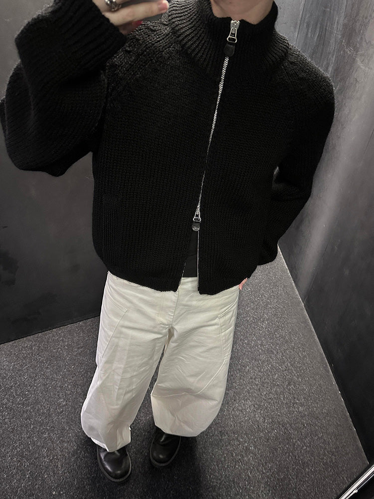 Our Legacy Vibe Double-Zip Wool Knit Sweater – Cropped Wide-Fit Half Turtleneck