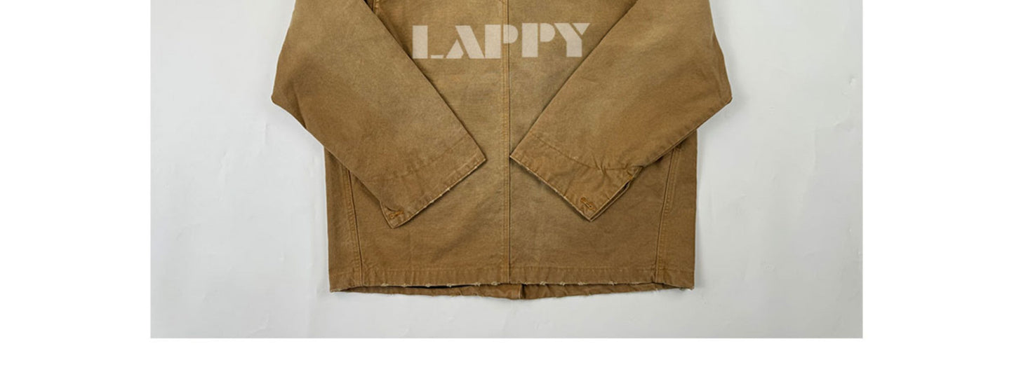24SS Goatskin Patchwork Workwear Jacket with Leather Collar-Oversized Silhouette