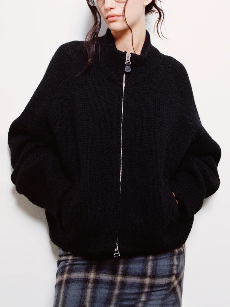 Our Legacy Vibe Double-Zip Wool Knit Sweater – Cropped Wide-Fit Half Turtleneck