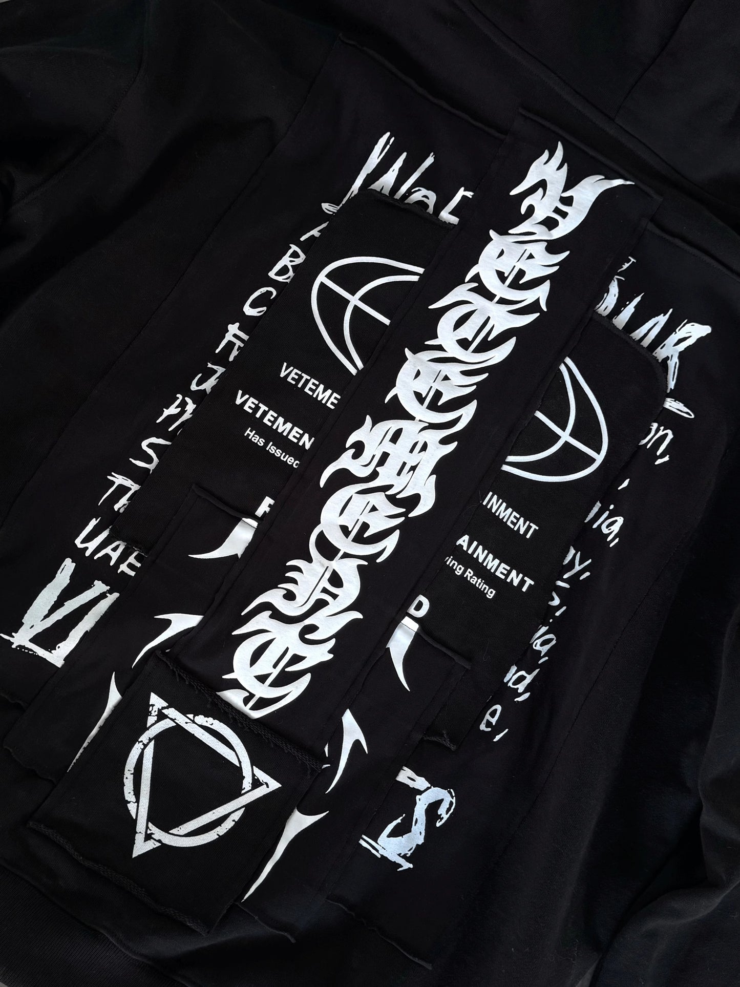 Vetements 24FW Oversized Hoodie J’adore Hardcore Patchwork Garments Black Patched Logo