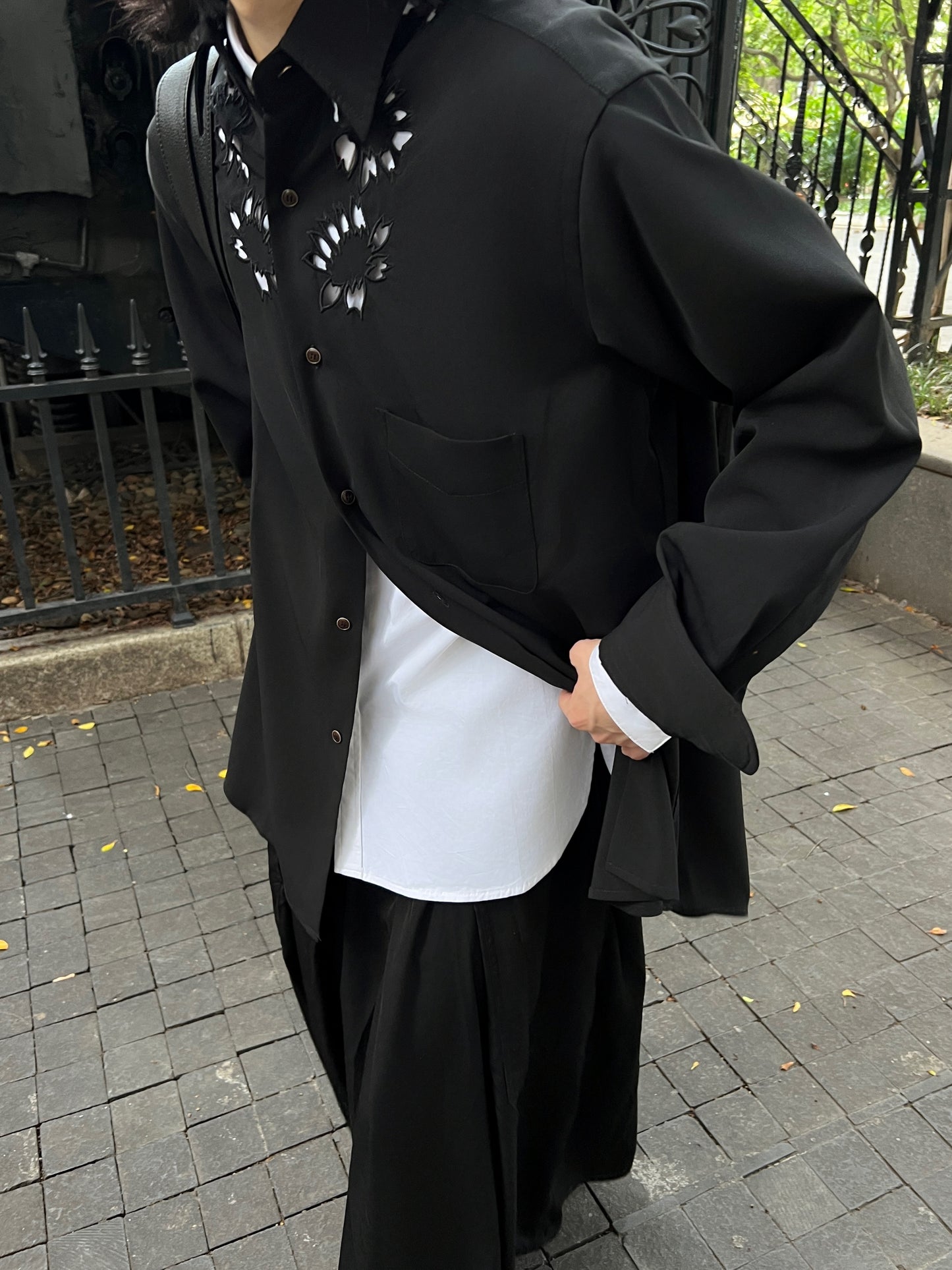 Self-made Yohji Yamamoto 'Flower & Youth' Wool Shirt Jacket - Cherry Blossom Cut-Out Detailing