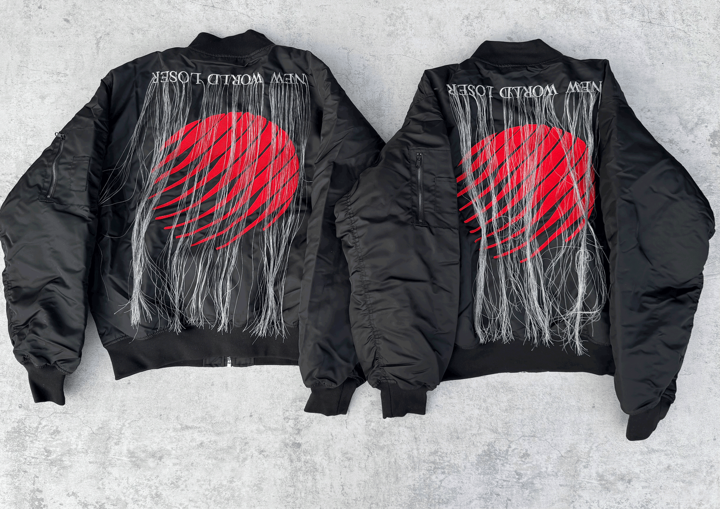 Self-made Hood By Air Fringe Bomber – HBA Embroidered Slogan Jacket