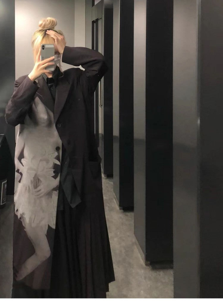 Self-made Yohji Asura Pleated Trench - Dark Avant-garde Black Unisex Coats