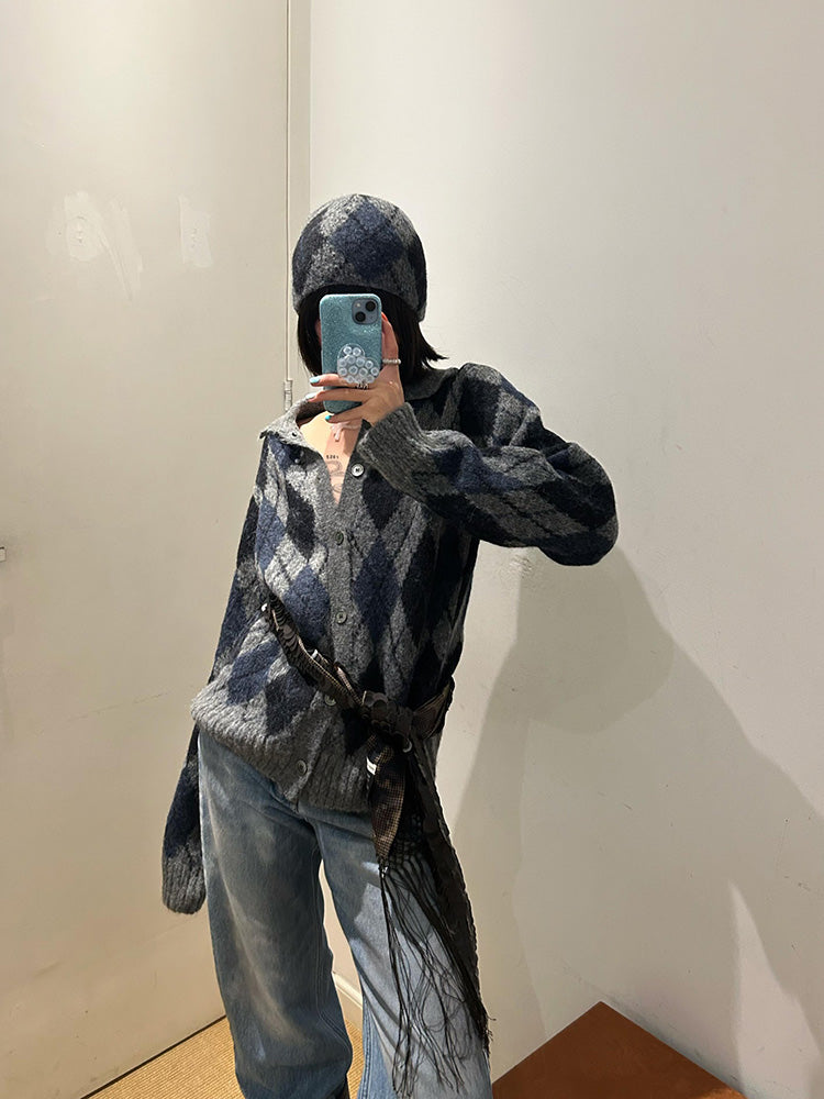 donclic Blue-Grey Mohair Wool Vest -Diamond Our Legacy Knit Relaxed Fit Cardigan