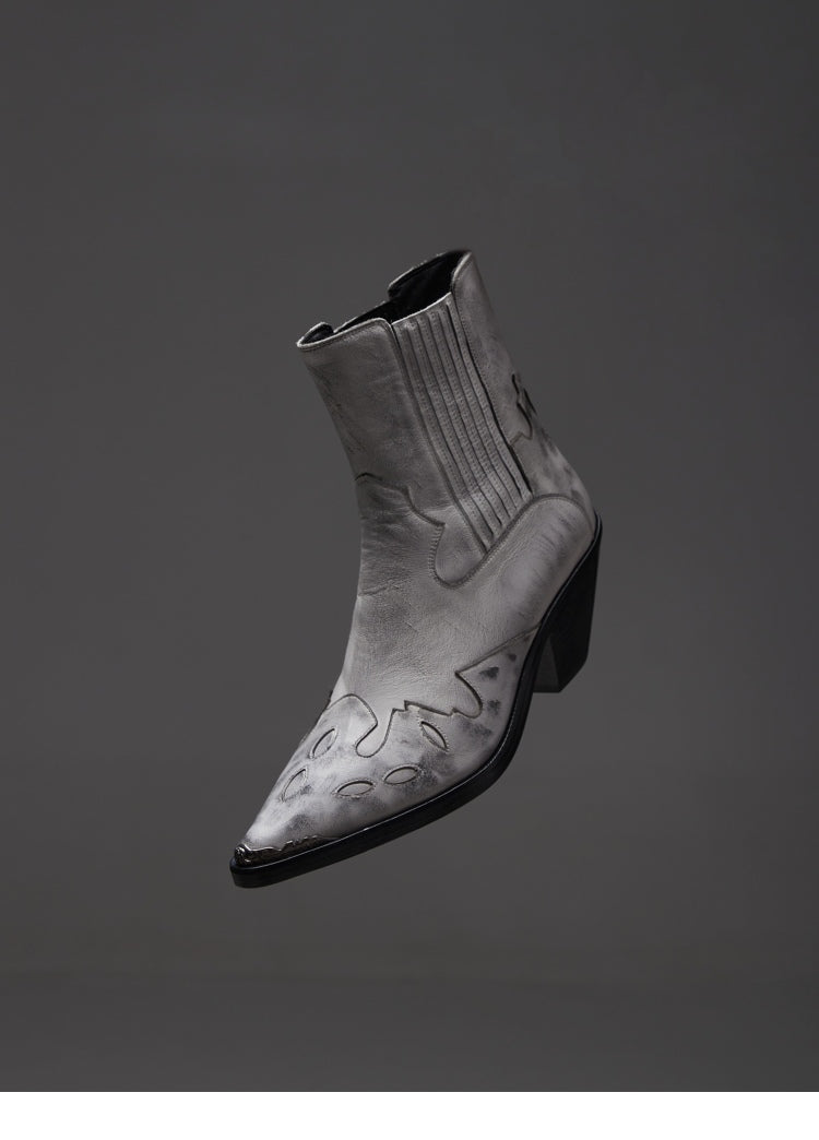 Top-Grain Leather Sole Chelsea Boots -Handcraft Distressed Western Metal Toe Cap