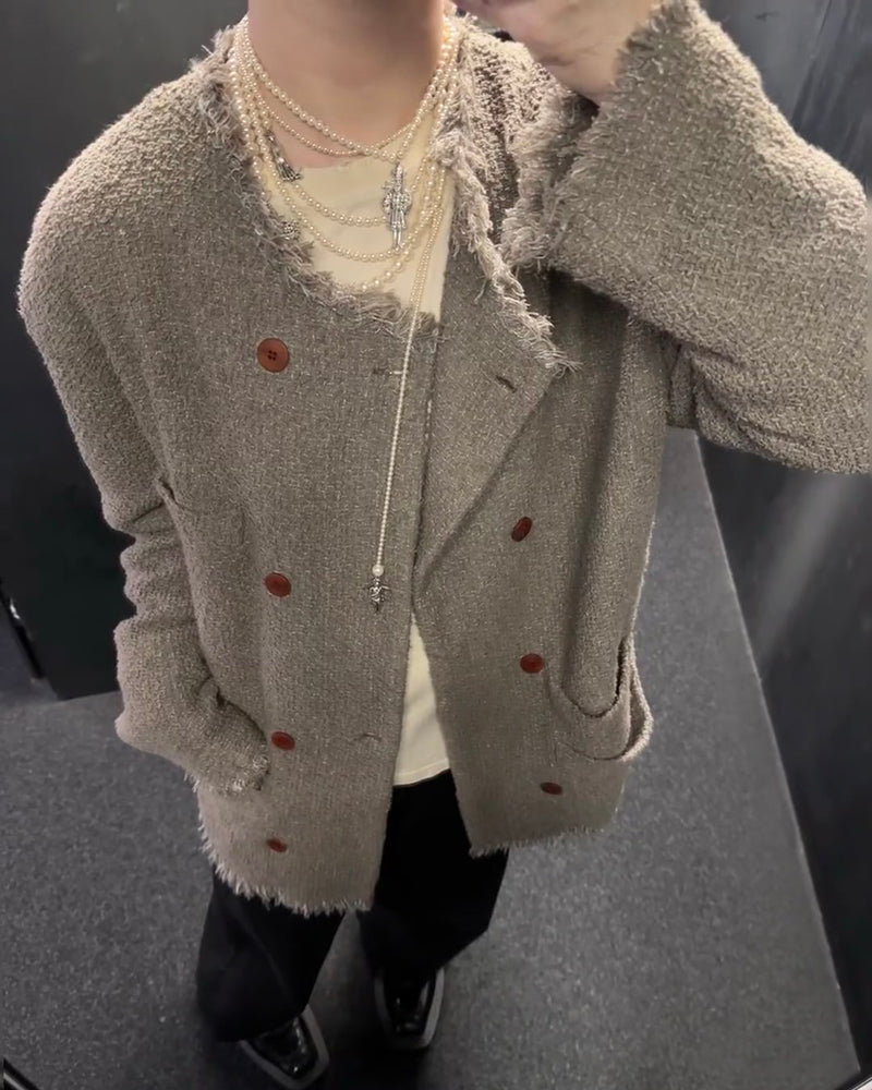 Magliano Hand-Distressed Knit Cardigan - Raw-Hem Bouclé Button-Up Unisex Coat