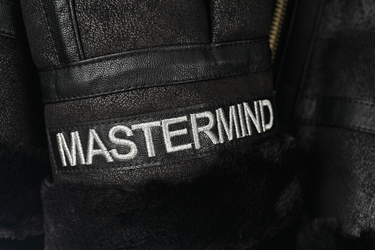 MasterMindOnline Gothic Skull B3 Aviator Flight Jacket - Mink Fur Leather Blend