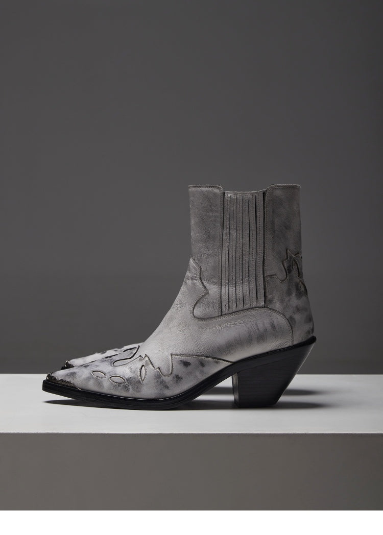 Top-Grain Leather Sole Chelsea Boots -Handcraft Distressed Western Metal Toe Cap