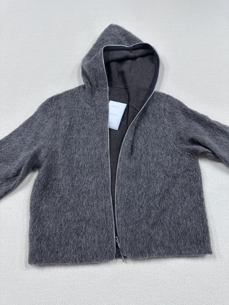 Self-made Our Legacy Grey Mohair Zip Cardigan – Wool Blend Relaxed Hooded Knit