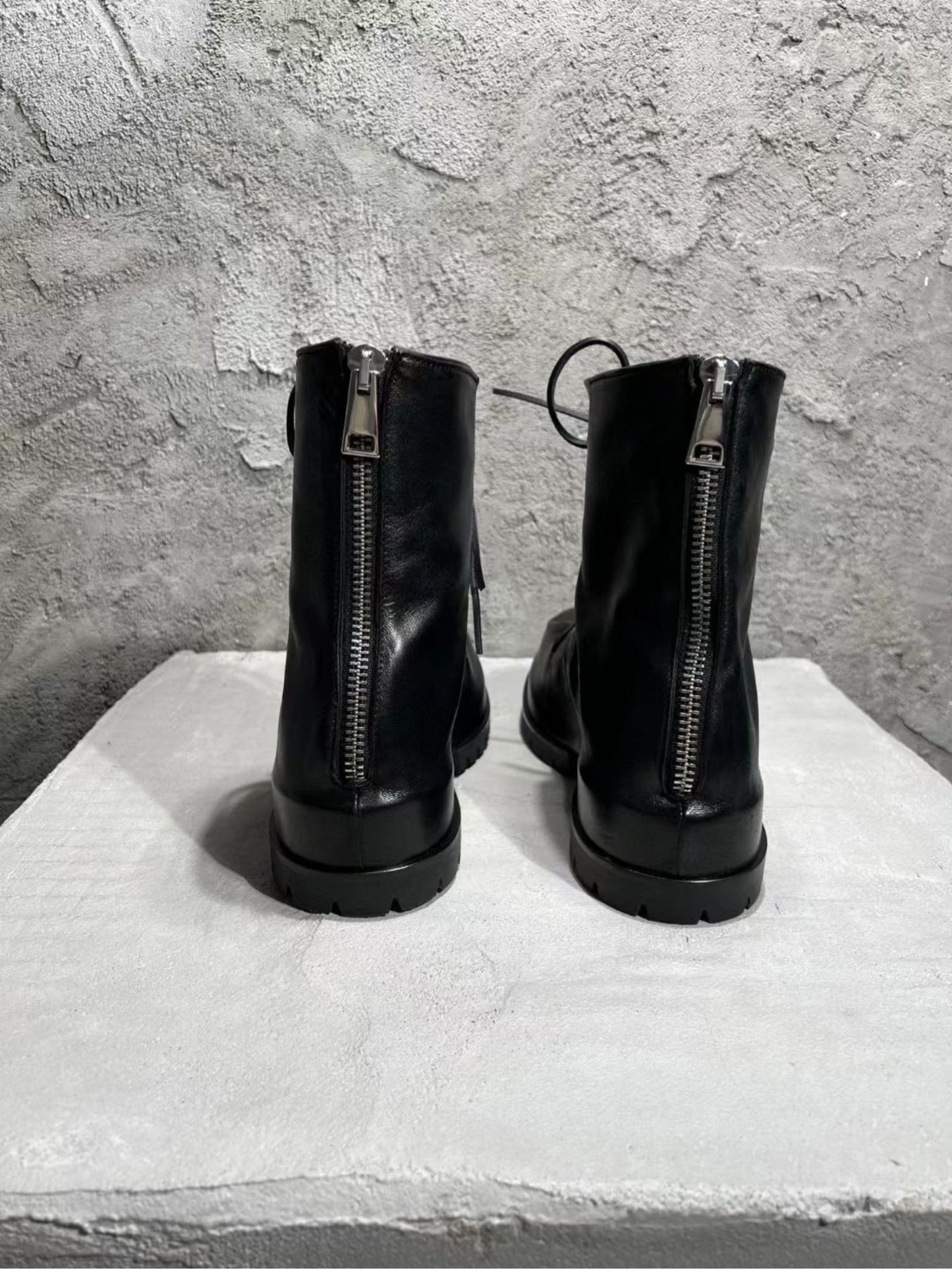 424 on Fairfax SS22 Crinkled Zip High-Top Retro Thick-Soled Lambskin Ankle Boots