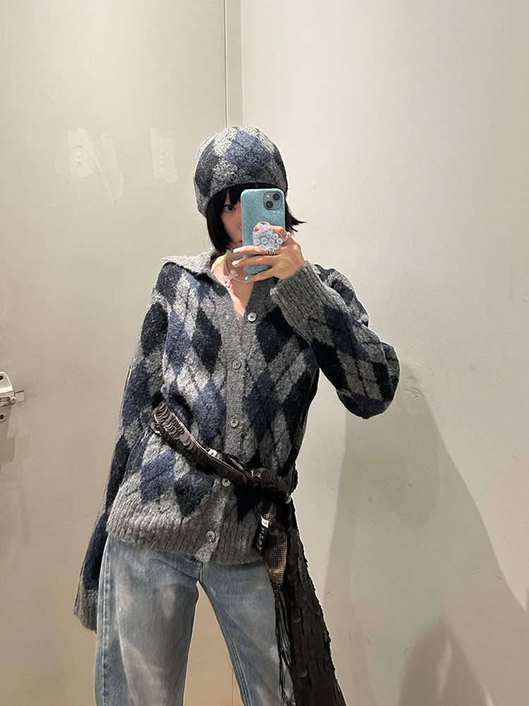 donclic Blue-Grey Mohair Wool Vest -Diamond Our Legacy Knit Relaxed Fit Cardigan