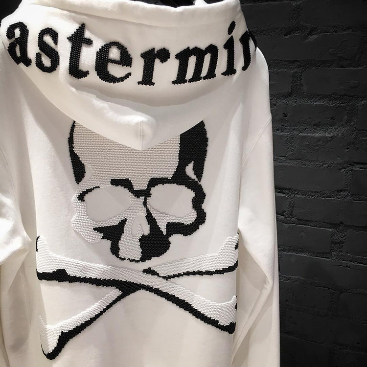 MASTERMIND Dark Skull Bead Embroidery Heavyweight Loose Fit Zip-Up Hoodie