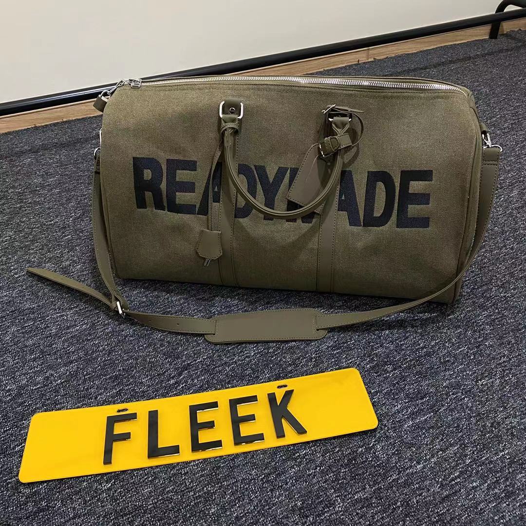 Readymade Overnight Bag - Army Green Canvas Embroidered Travel Bucket Gym Bag