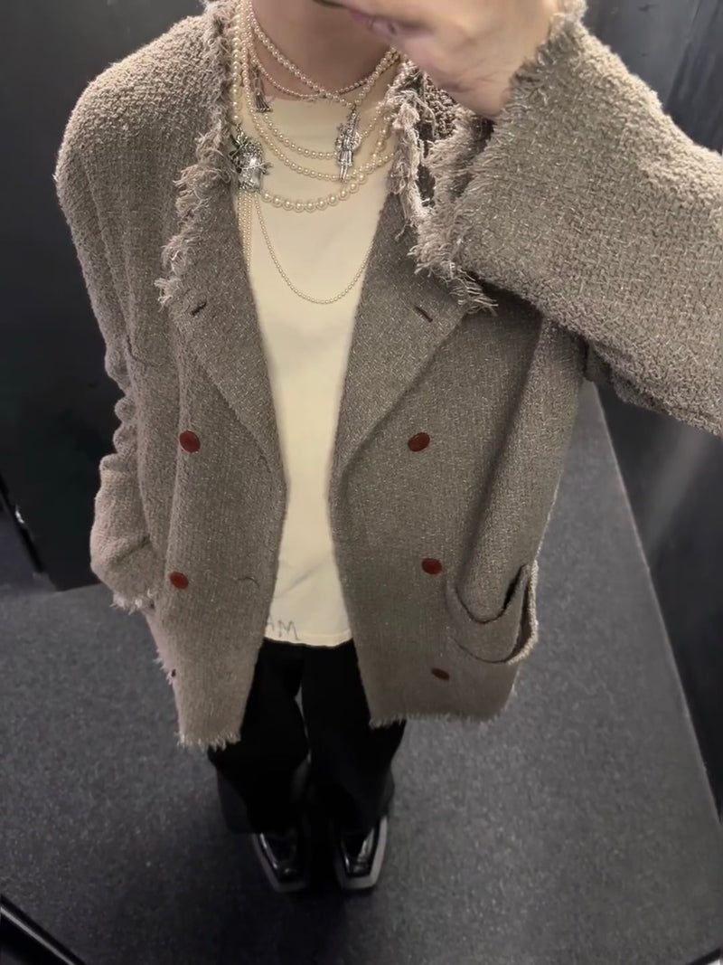 Magliano Hand-Distressed Knit Cardigan - Raw-Hem Bouclé Button-Up Unisex Coat