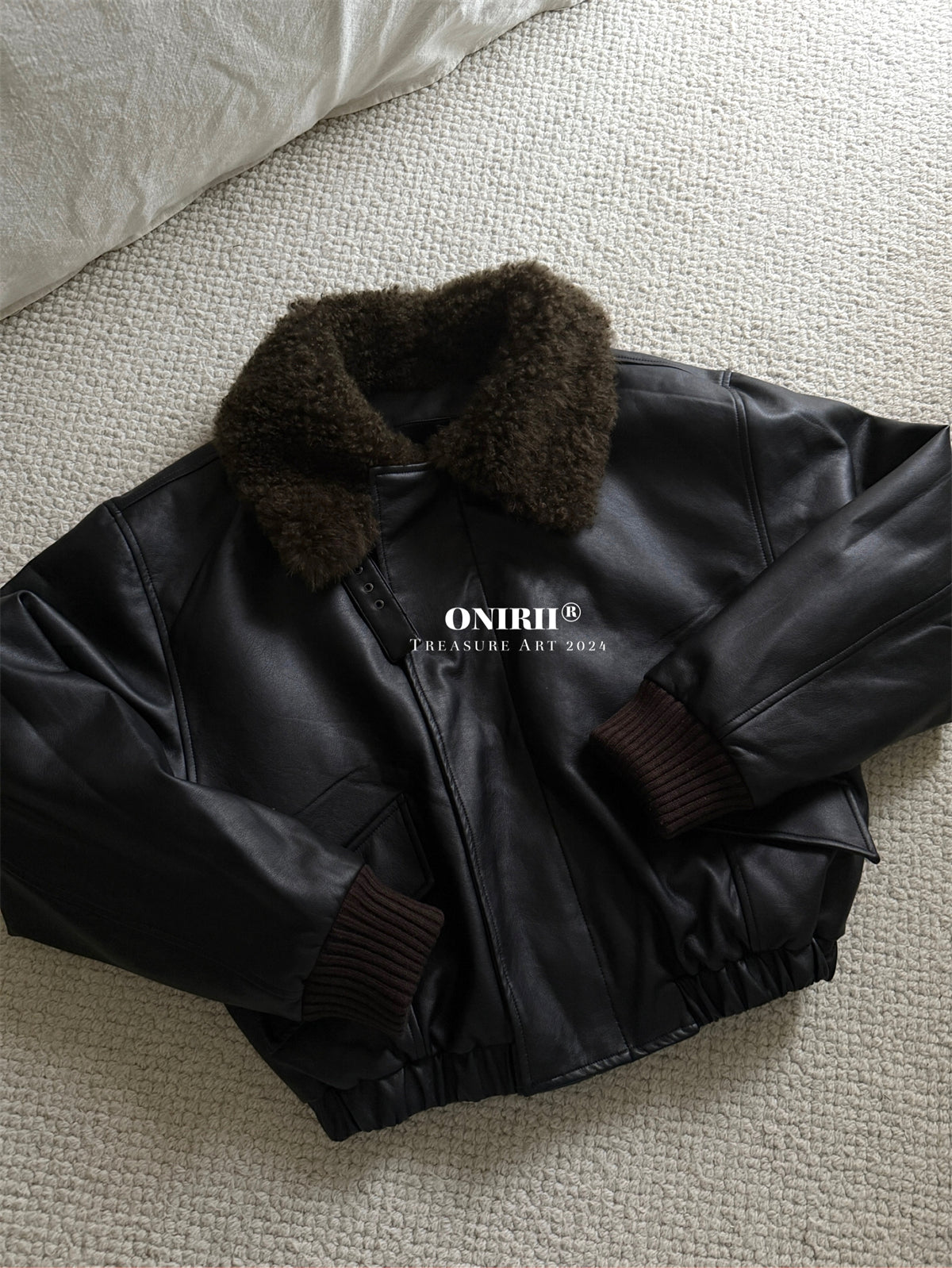 Heavyweight Le*maire Quilted Jacket Imported Lamb Wool Collar Gray-Black Padded Coats