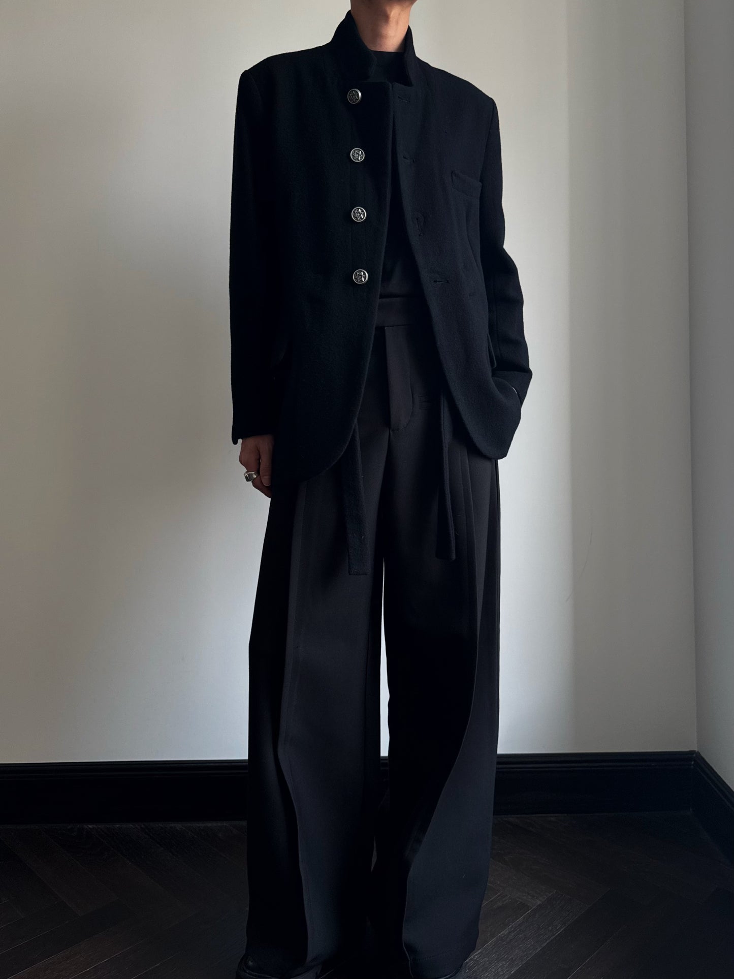 Custom-made Yohji Yamamoto Dark 100% Wool Blazer Hexagram Silver Buttons Jackets