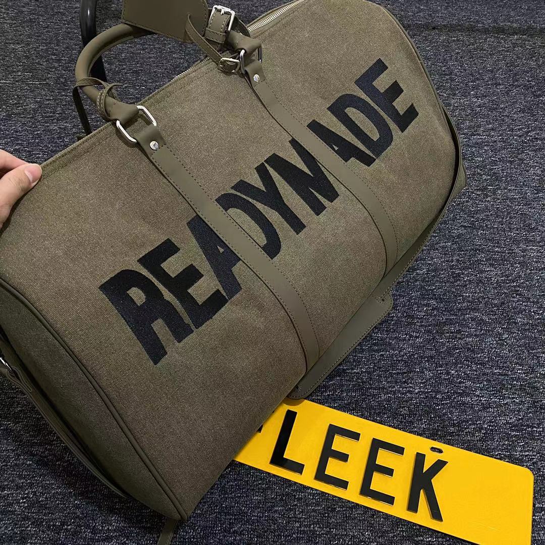 Readymade Overnight Bag - Army Green Canvas Embroidered Travel Bucket Gym Bag
