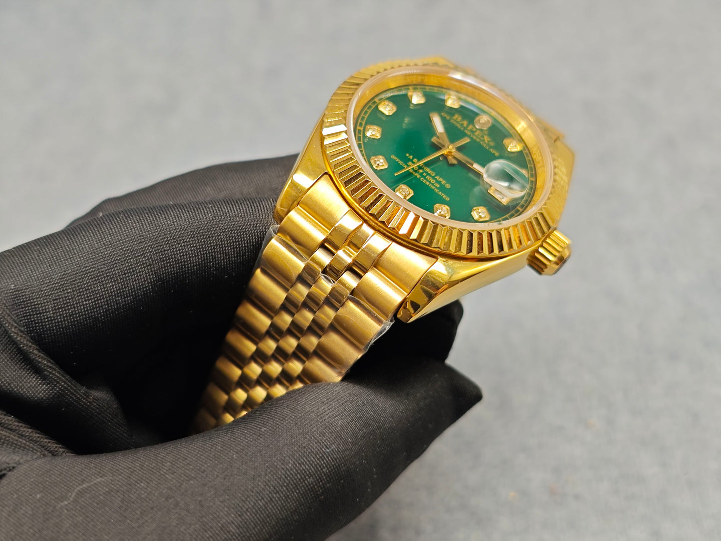 Self-made TYPE 6 BAPEX Gold-Green Ape Power Watch - Fluted Bezel Datejust Mechanical Wristwatch