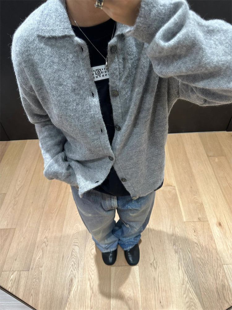 donclick 24FW Our Legacy Mohair Wool Blend Cardigan Light Grey Relaxed Fit Knit