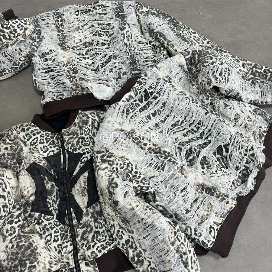 Mowalola x Ksubi Cheetah Print Bomber - Distressed Zip-Up Jacket Deconstructed Details