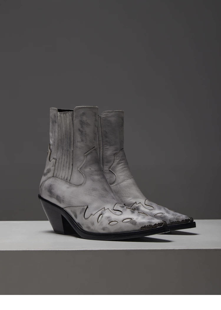 Top-Grain Leather Sole Chelsea Boots -Handcraft Distressed Western Metal Toe Cap