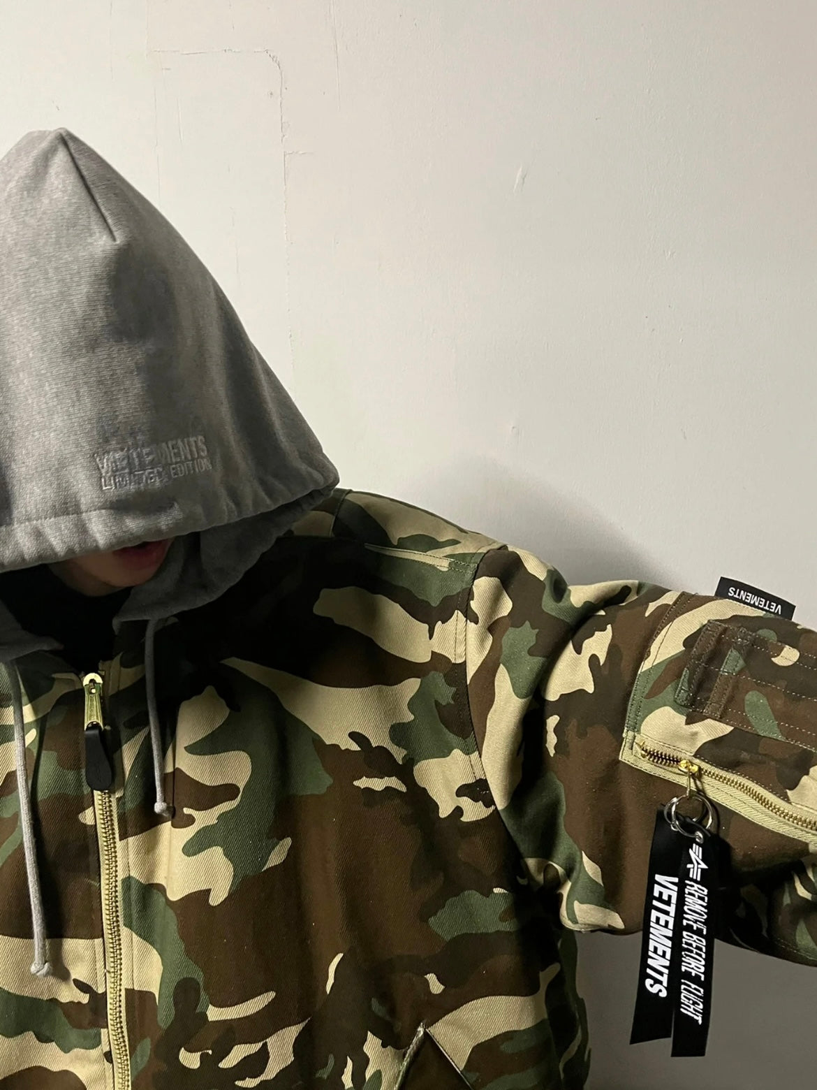 Vetements Reversible Dual-Sided Camouflage Hooded Bomber Jacket